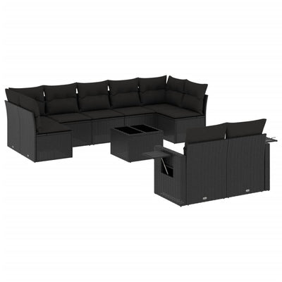 10 Piece Garden Sofa Set with Cushions Black Poly Rattan Payday Deals