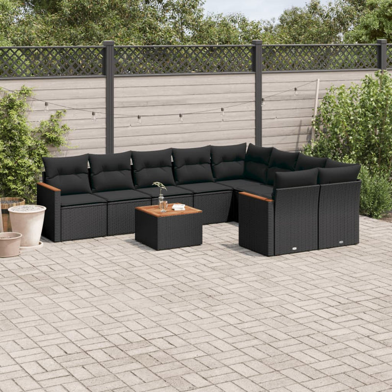 10 Piece Garden Sofa Set with Cushions Black Poly Rattan Payday Deals