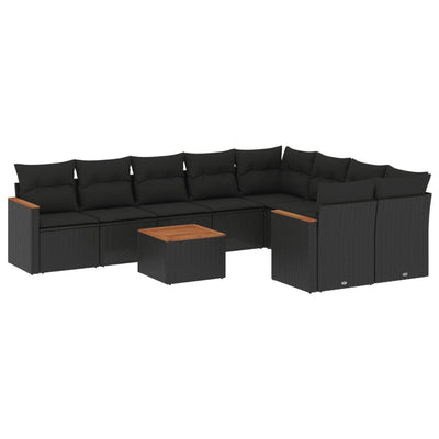 10 Piece Garden Sofa Set with Cushions Black Poly Rattan Payday Deals