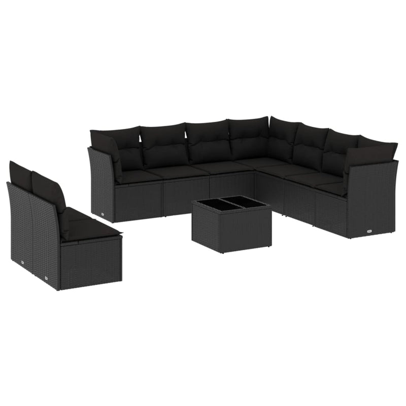 10 Piece Garden Sofa Set with Cushions Black Poly Rattan Payday Deals