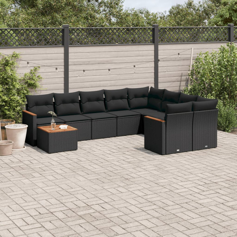 10 Piece Garden Sofa Set with Cushions Black Poly Rattan Payday Deals