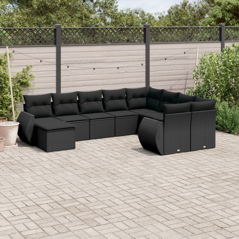 10 Piece Garden Sofa Set with Cushions Black Poly Rattan Payday Deals