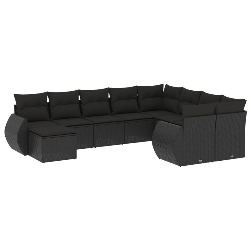 10 Piece Garden Sofa Set with Cushions Black Poly Rattan Payday Deals