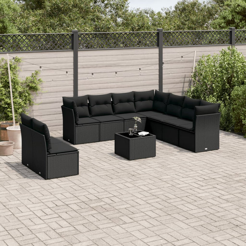 10 Piece Garden Sofa Set with Cushions Black Poly Rattan Payday Deals