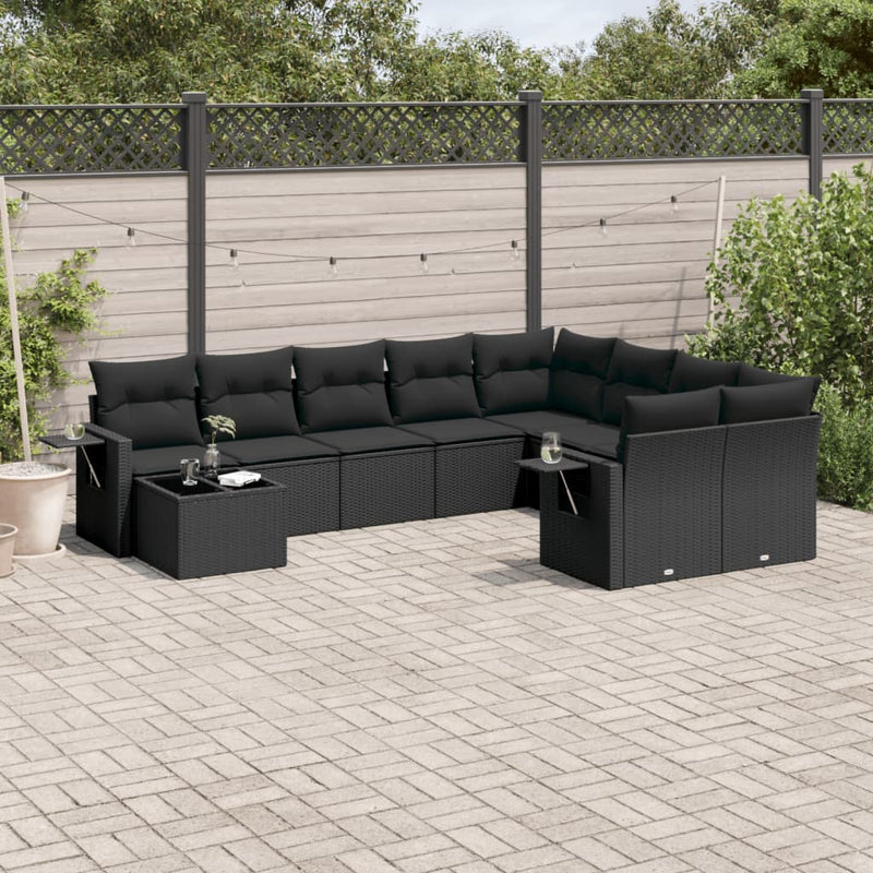 10 Piece Garden Sofa Set with Cushions Black Poly Rattan Payday Deals