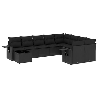 10 Piece Garden Sofa Set with Cushions Black Poly Rattan Payday Deals