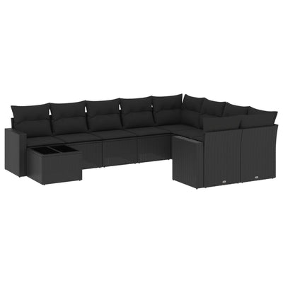 10 Piece Garden Sofa Set with Cushions Black Poly Rattan Payday Deals