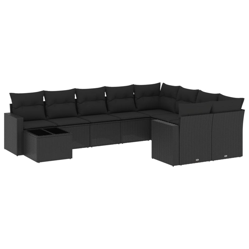 10 Piece Garden Sofa Set with Cushions Black Poly Rattan Payday Deals