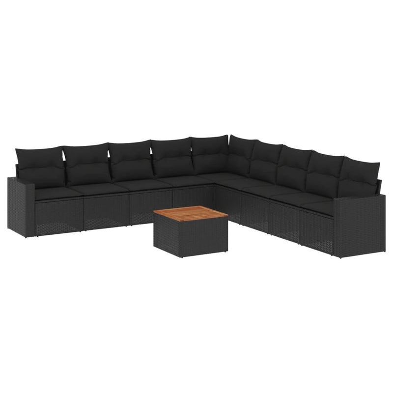 10 Piece Garden Sofa Set with Cushions Black Poly Rattan Payday Deals