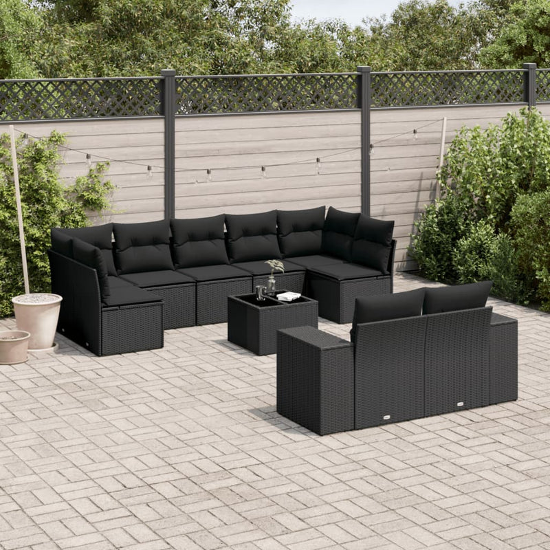 10 Piece Garden Sofa Set with Cushions Black Poly Rattan Payday Deals