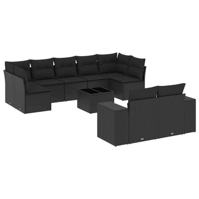 10 Piece Garden Sofa Set with Cushions Black Poly Rattan Payday Deals