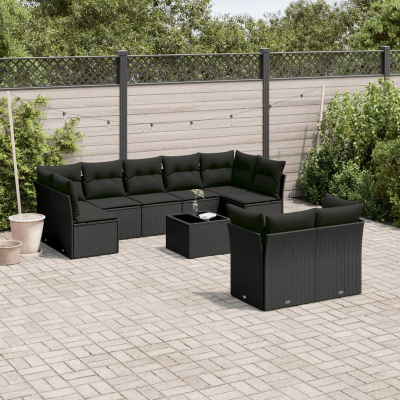 10 Piece Garden Sofa Set with Cushions Black Poly Rattan Payday Deals