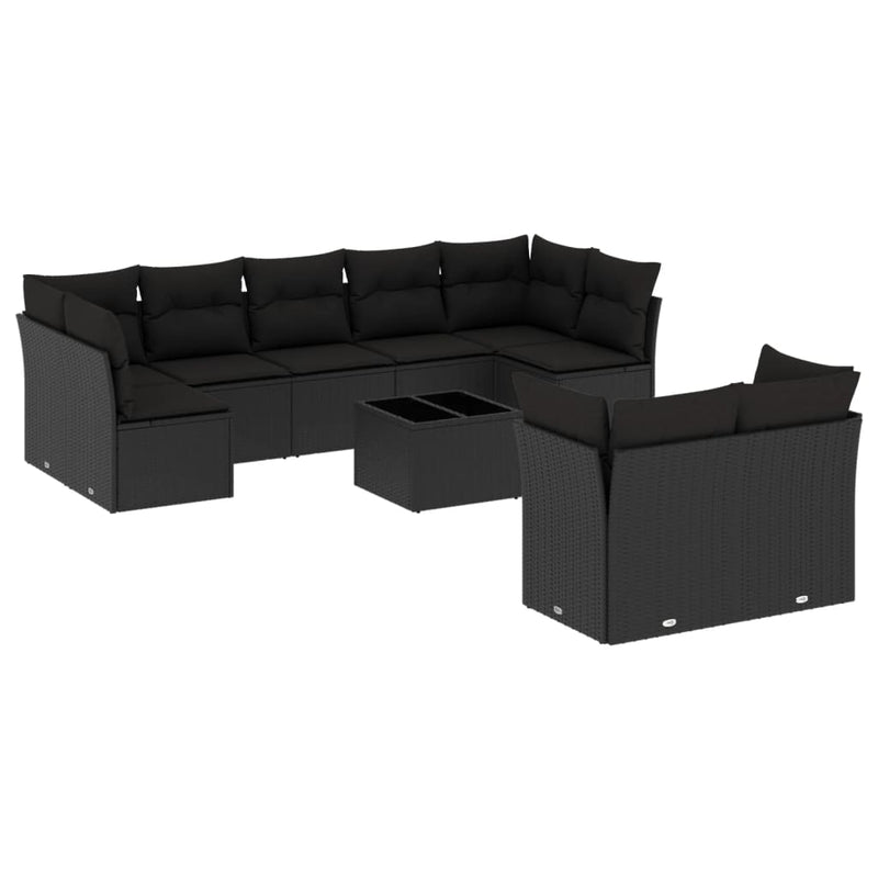 10 Piece Garden Sofa Set with Cushions Black Poly Rattan Payday Deals