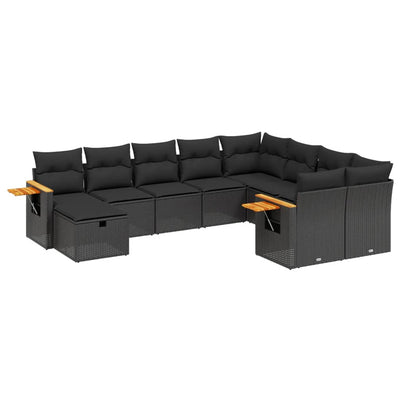 10 Piece Garden Sofa Set with Cushions Black Poly Rattan Payday Deals