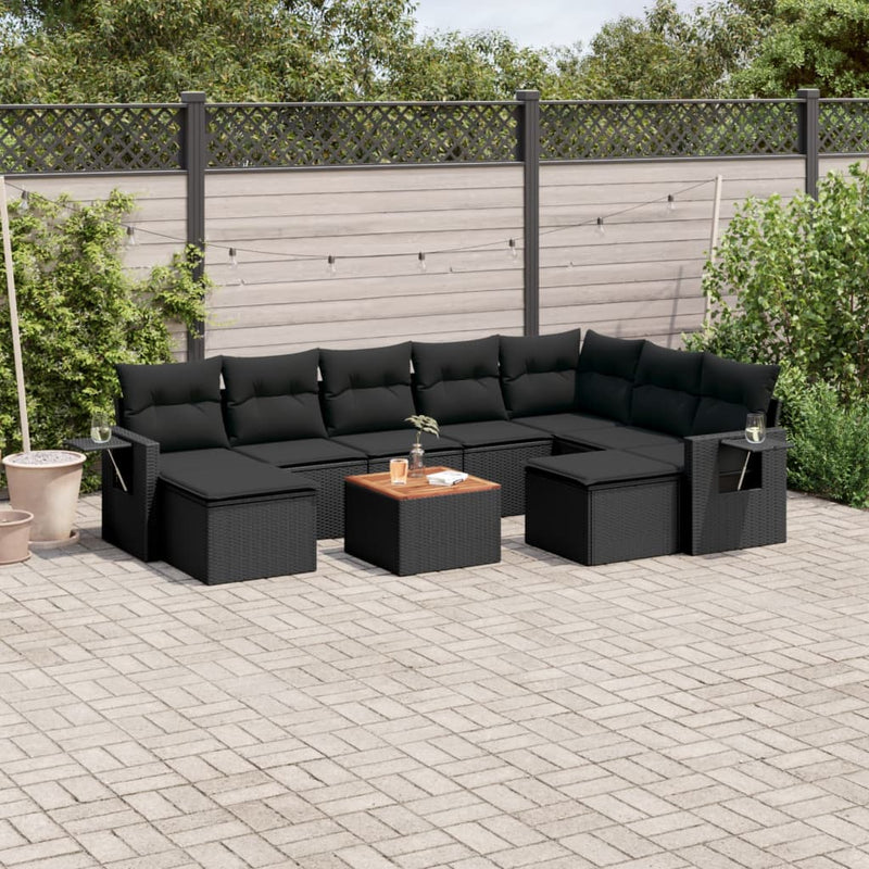 10 Piece Garden Sofa Set with Cushions Black Poly Rattan Payday Deals