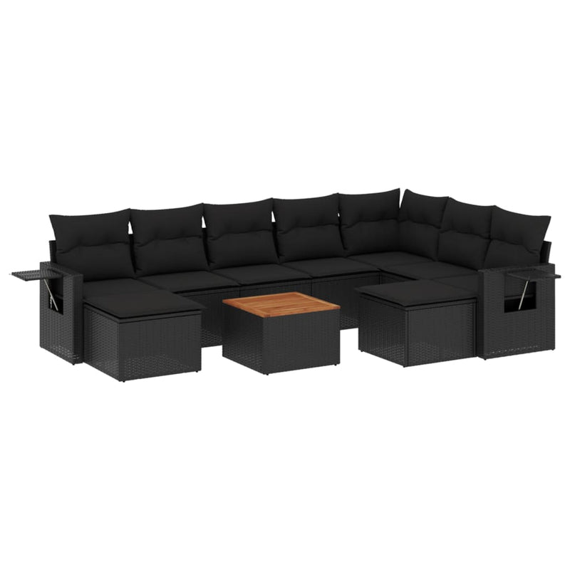 10 Piece Garden Sofa Set with Cushions Black Poly Rattan Payday Deals