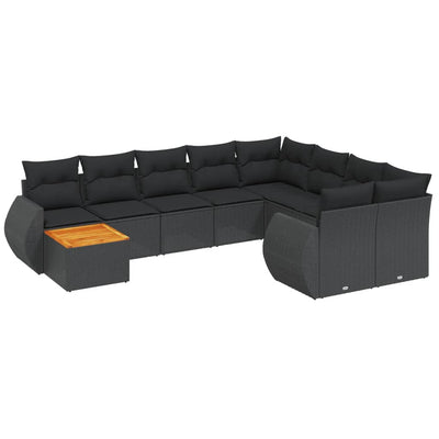 10 Piece Garden Sofa Set with Cushions Black Poly Rattan Payday Deals