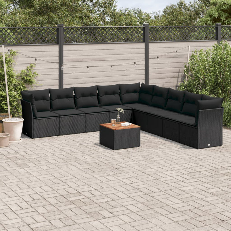 10 Piece Garden Sofa Set with Cushions Black Poly Rattan Payday Deals