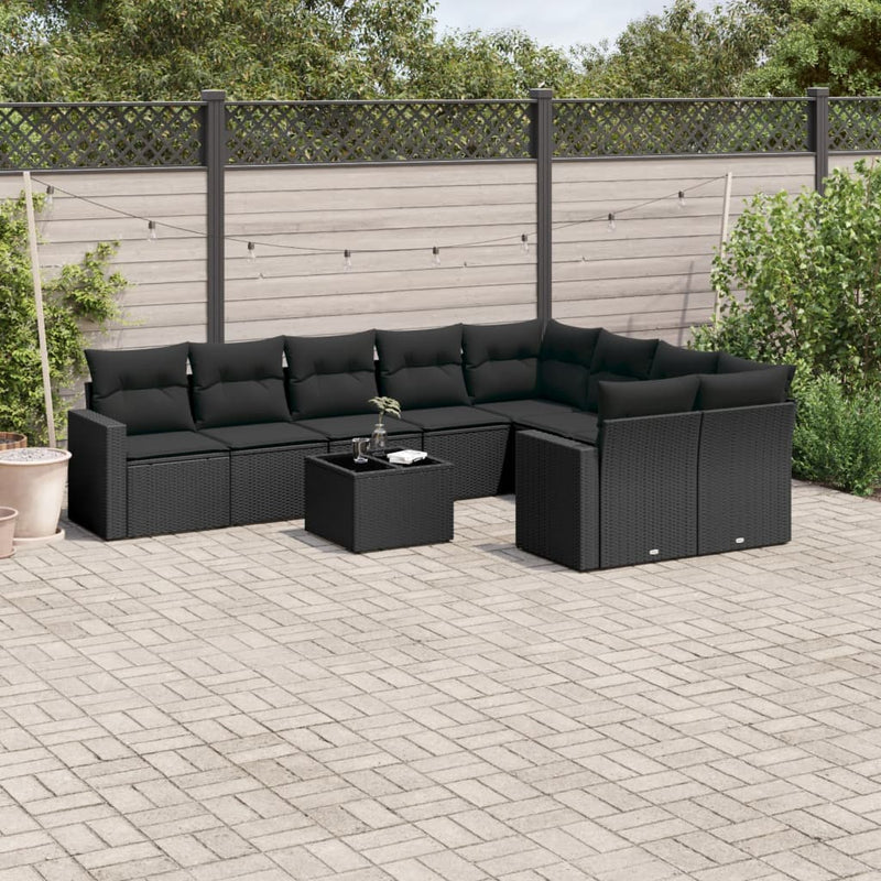 10 Piece Garden Sofa Set with Cushions Black Poly Rattan Payday Deals