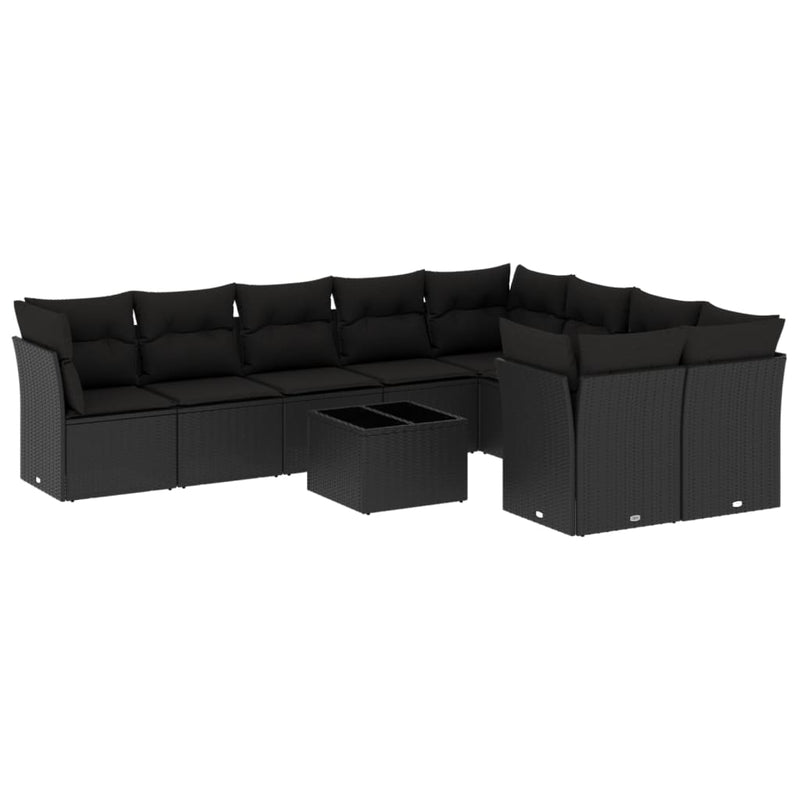 10 Piece Garden Sofa Set with Cushions Black Poly Rattan Payday Deals