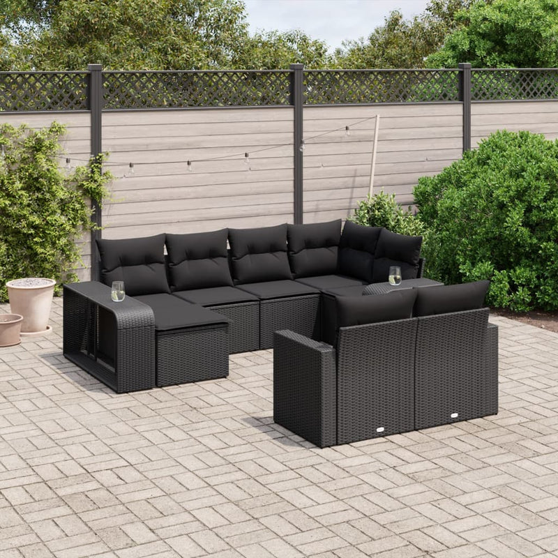 10 Piece Garden Sofa Set with Cushions Black Poly Rattan Payday Deals