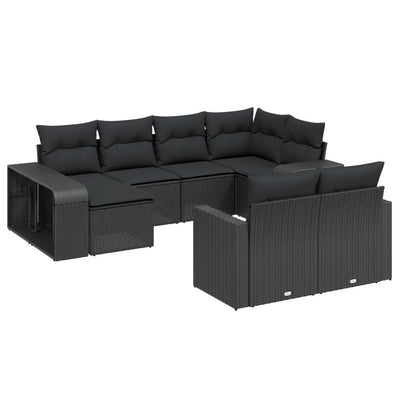 10 Piece Garden Sofa Set with Cushions Black Poly Rattan Payday Deals