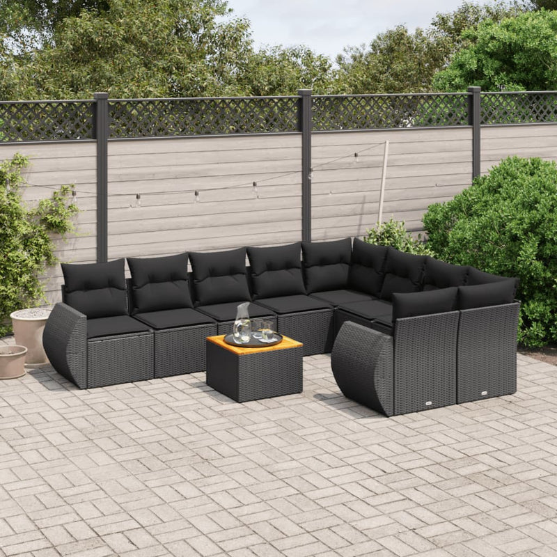 10 Piece Garden Sofa Set with Cushions Black Poly Rattan Payday Deals