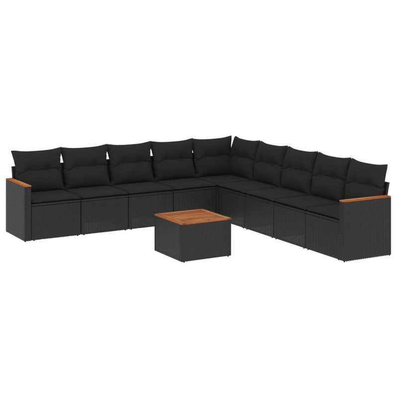 10 Piece Garden Sofa Set with Cushions Black Poly Rattan Payday Deals