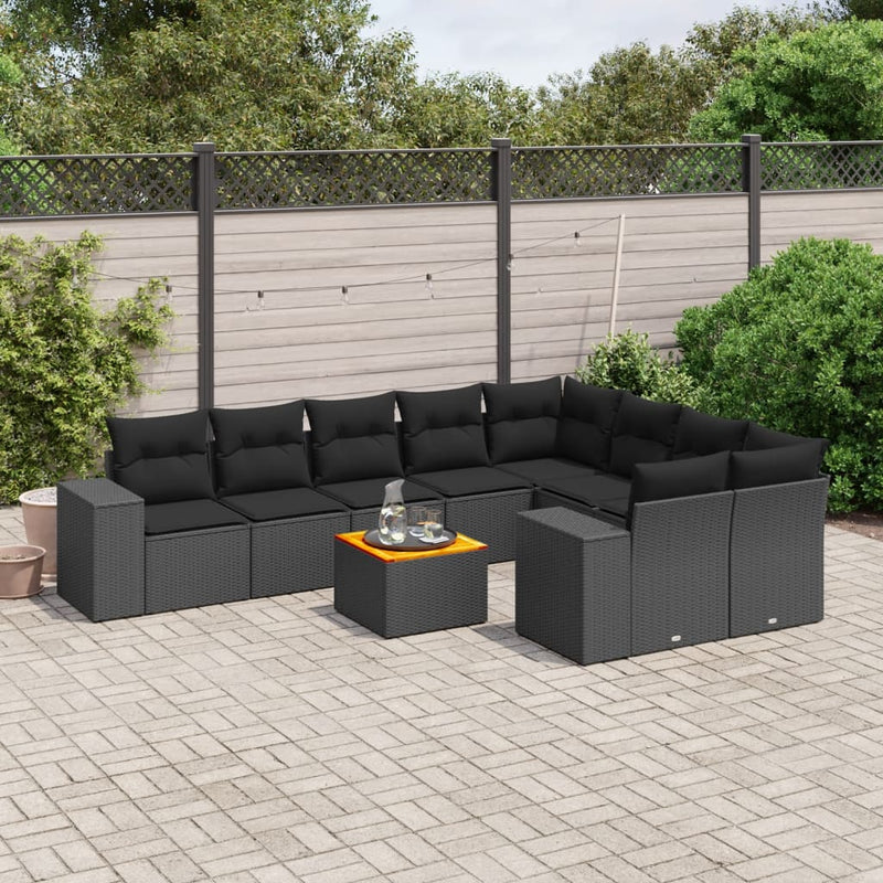 10 Piece Garden Sofa Set with Cushions Black Poly Rattan Payday Deals