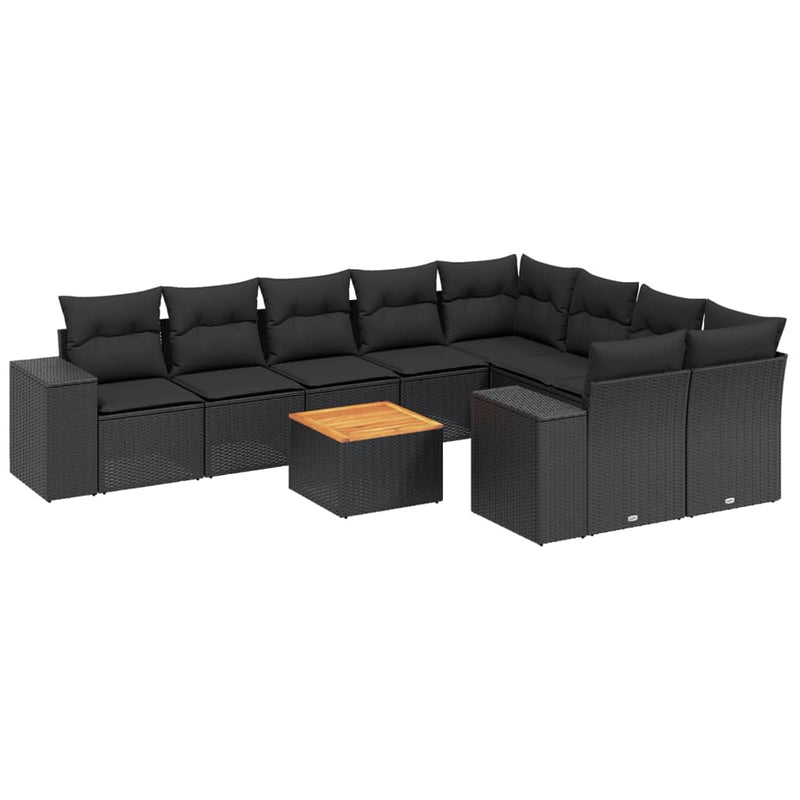 10 Piece Garden Sofa Set with Cushions Black Poly Rattan Payday Deals