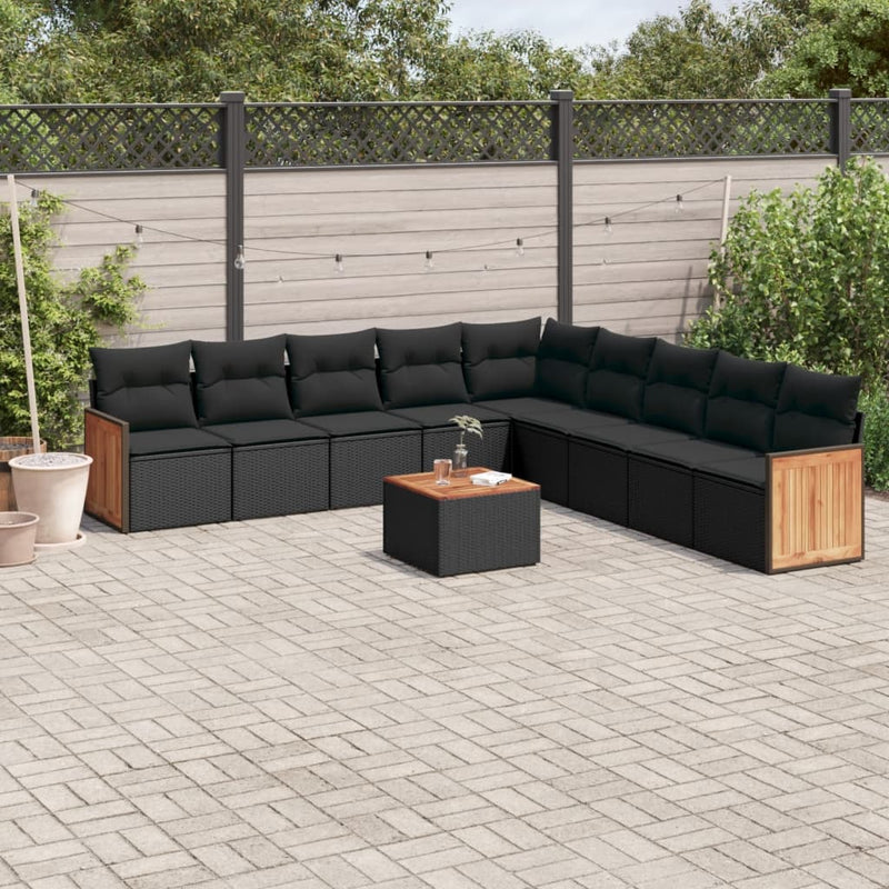 10 Piece Garden Sofa Set with Cushions Black Poly Rattan Payday Deals