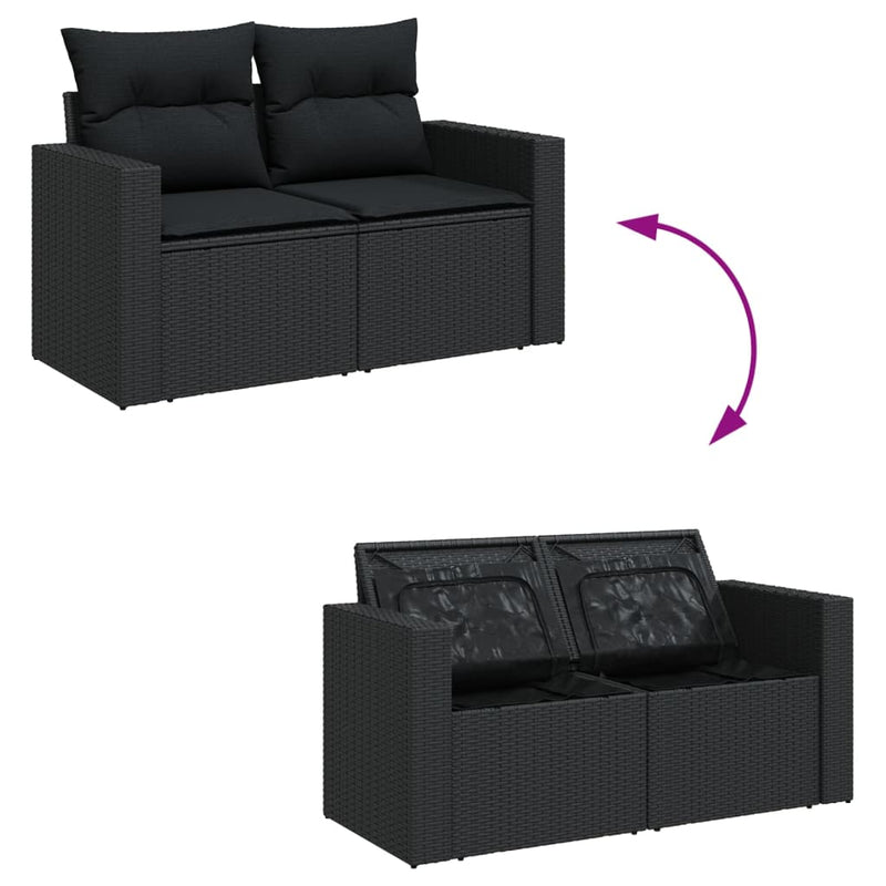 10 Piece Garden Sofa Set with Cushions Black Poly Rattan Payday Deals