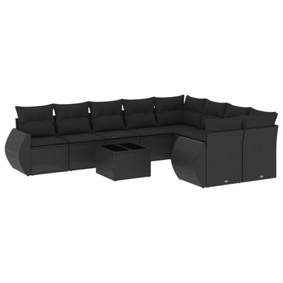 10 Piece Garden Sofa Set with Cushions Black Poly Rattan Payday Deals