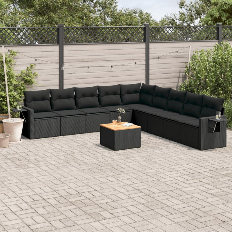 10 Piece Garden Sofa Set with Cushions Black Poly Rattan Payday Deals