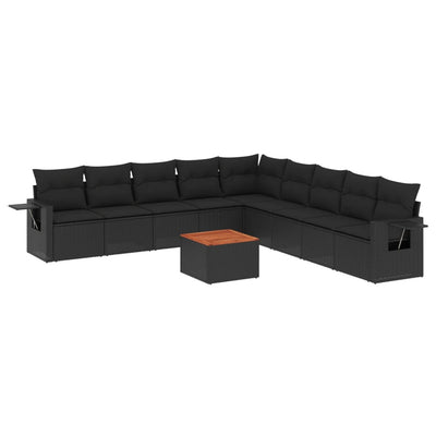 10 Piece Garden Sofa Set with Cushions Black Poly Rattan Payday Deals