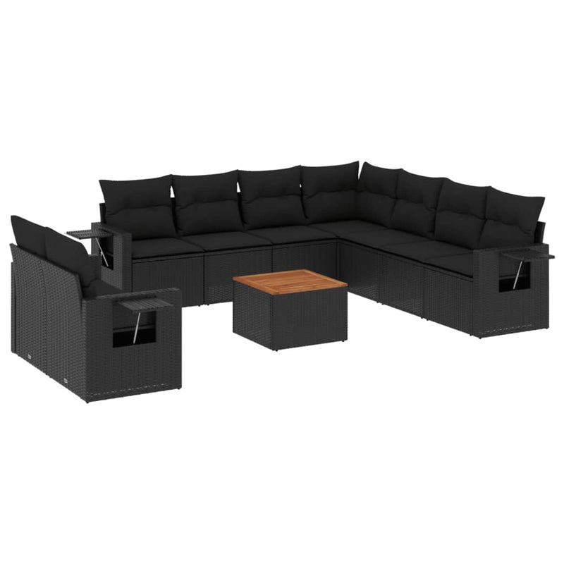 10 Piece Garden Sofa Set with Cushions Black Poly Rattan Payday Deals