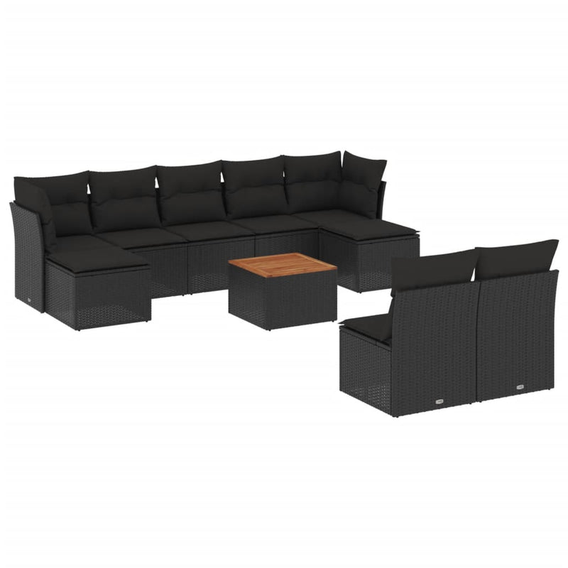 10 Piece Garden Sofa Set with Cushions Black Poly Rattan Payday Deals