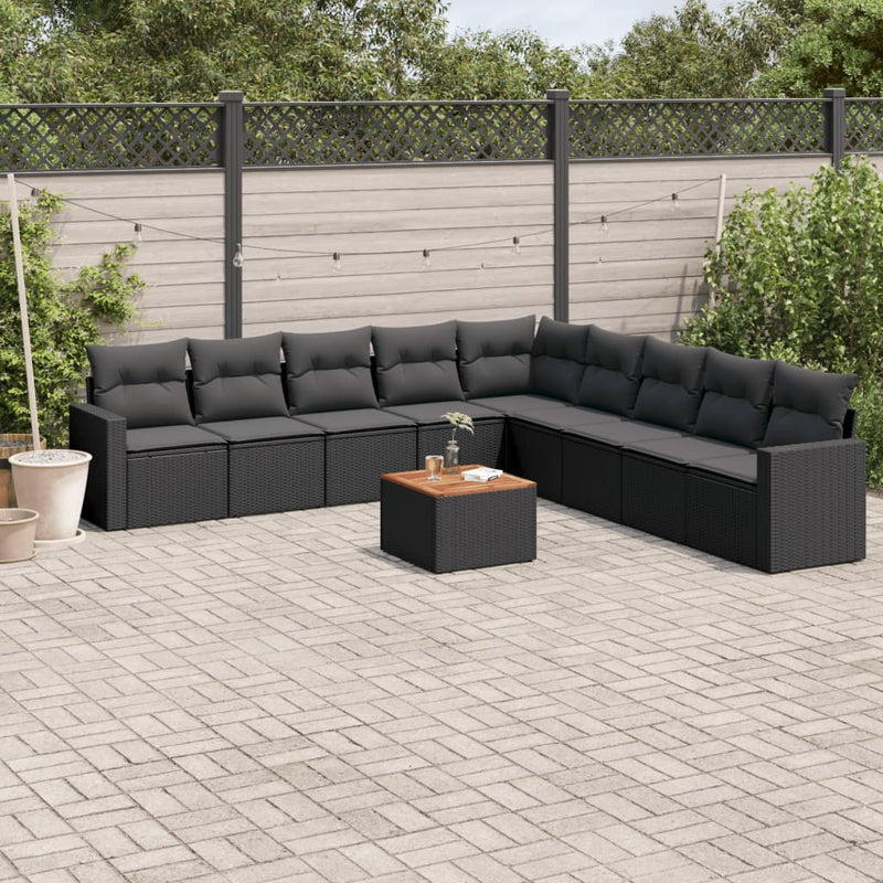 10 Piece Garden Sofa Set with Cushions Black Poly Rattan Payday Deals