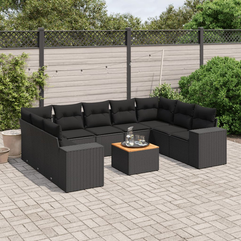 10 Piece Garden Sofa Set with Cushions Black Poly Rattan Payday Deals