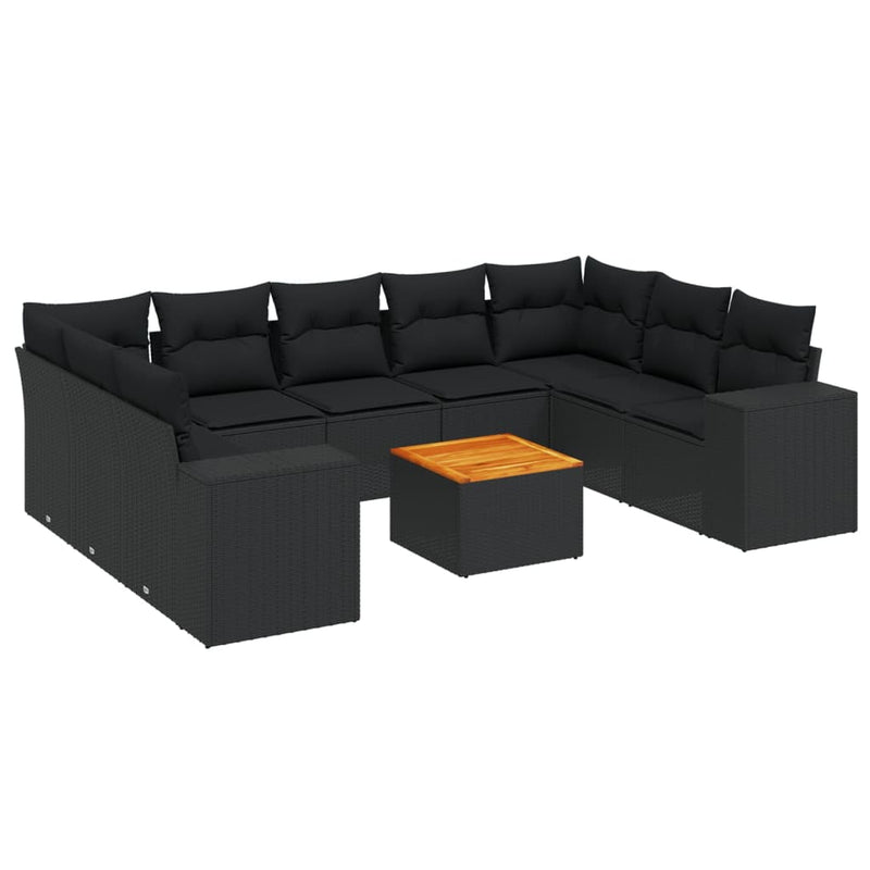 10 Piece Garden Sofa Set with Cushions Black Poly Rattan Payday Deals