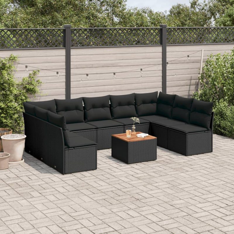 10 Piece Garden Sofa Set with Cushions Black Poly Rattan Payday Deals