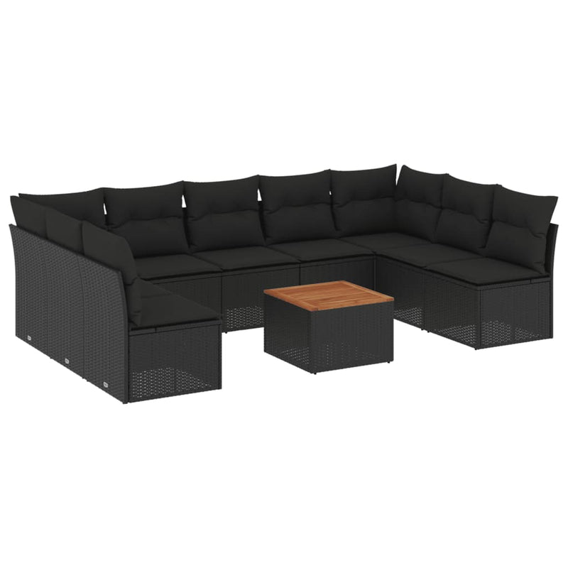 10 Piece Garden Sofa Set with Cushions Black Poly Rattan Payday Deals