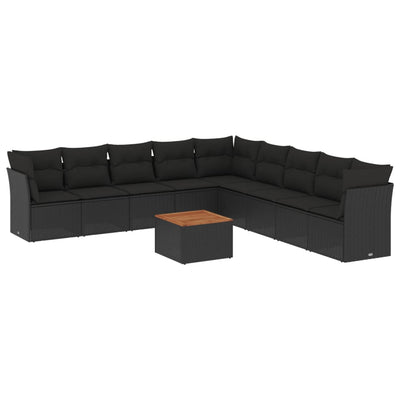 10 Piece Garden Sofa Set with Cushions Black Poly Rattan Payday Deals