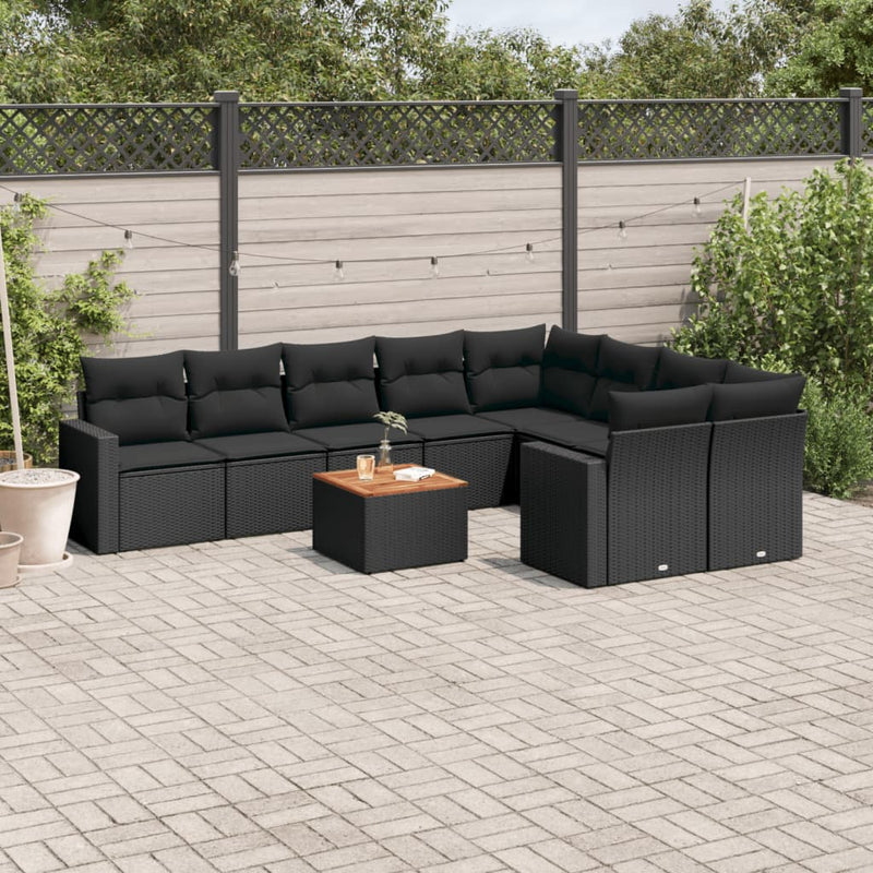 10 Piece Garden Sofa Set with Cushions Black Poly Rattan Payday Deals