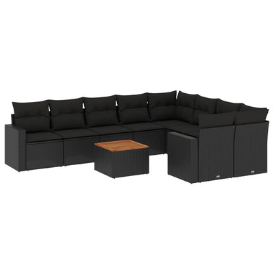 10 Piece Garden Sofa Set with Cushions Black Poly Rattan Payday Deals