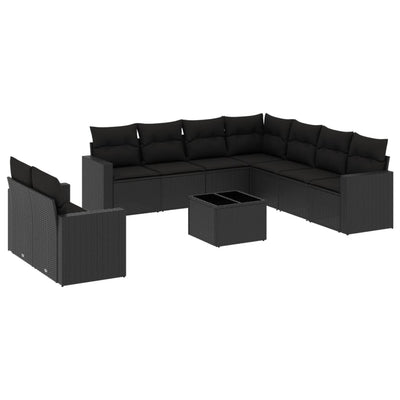 10 Piece Garden Sofa Set with Cushions Black Poly Rattan Payday Deals