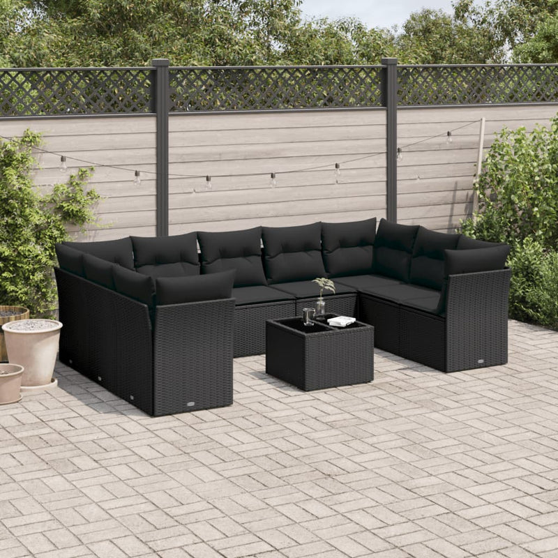 10 Piece Garden Sofa Set with Cushions Black Poly Rattan Payday Deals