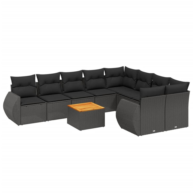 10 Piece Garden Sofa Set with Cushions Black Poly Rattan Payday Deals