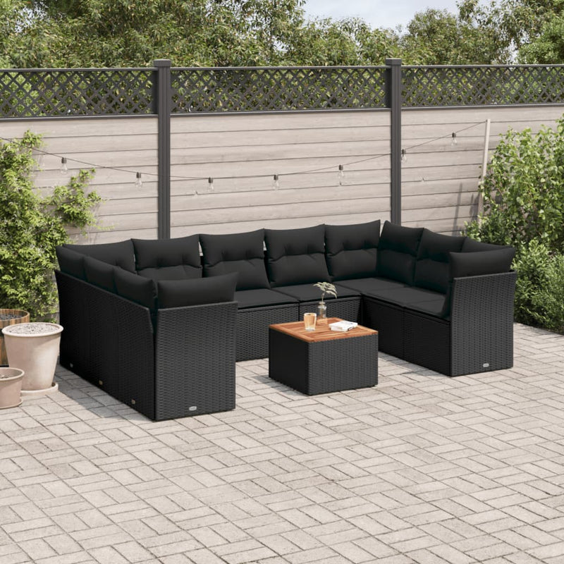 10 Piece Garden Sofa Set with Cushions Black Poly Rattan Payday Deals