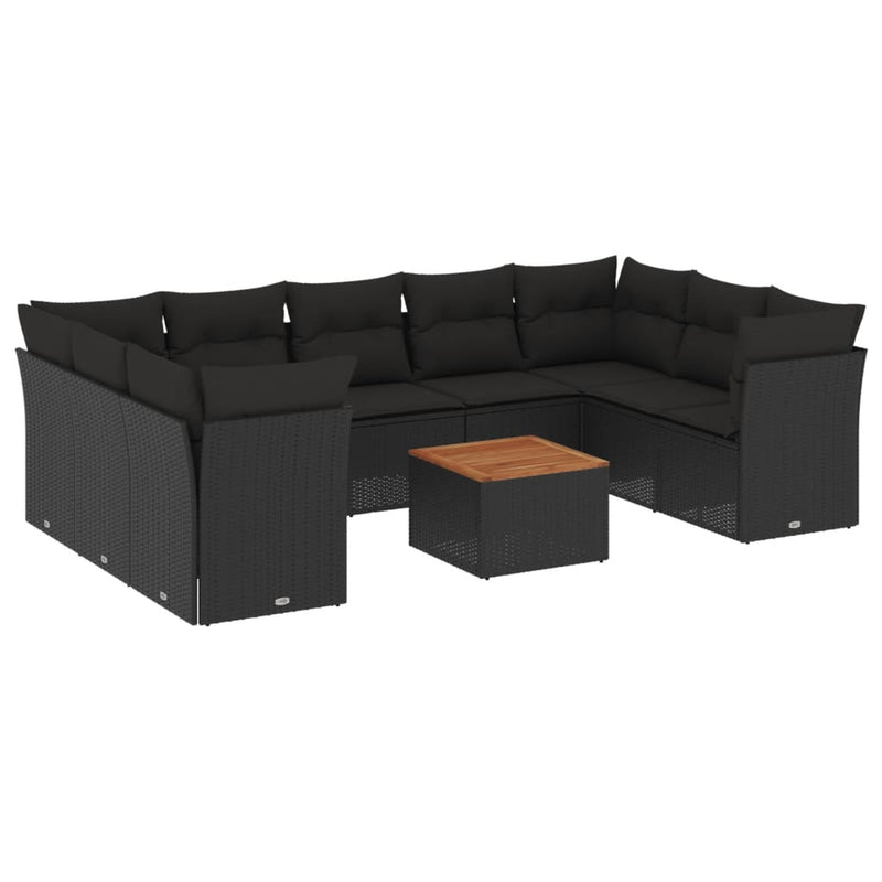 10 Piece Garden Sofa Set with Cushions Black Poly Rattan Payday Deals